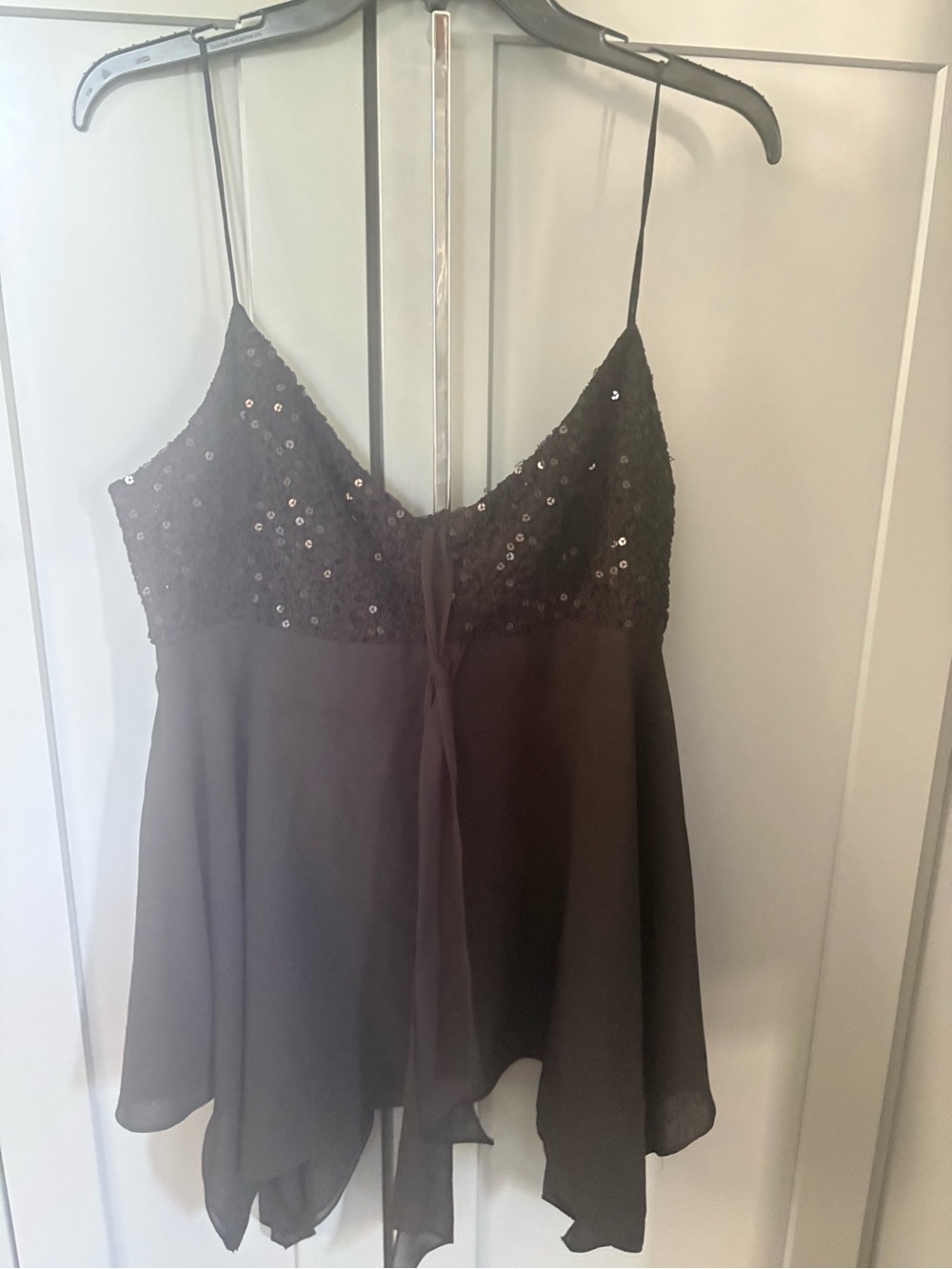 Black Sequin Spaghetti Strap Evening Top